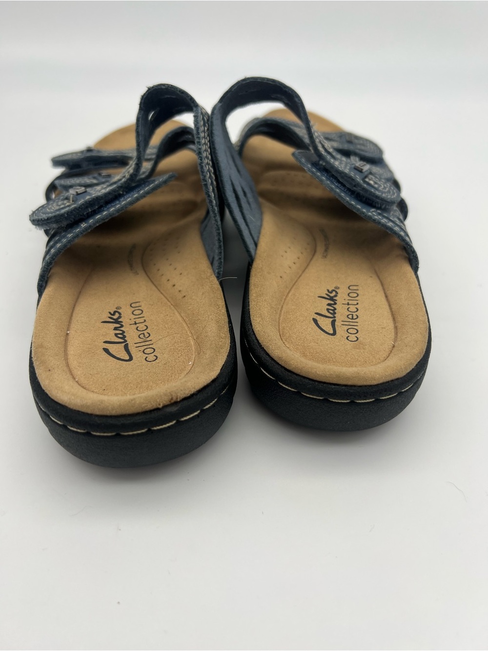 Clarks Blue Leather Laurieann Sandals Womens Size 8 Slip On Slides Bohemian - Picture 3 of 7